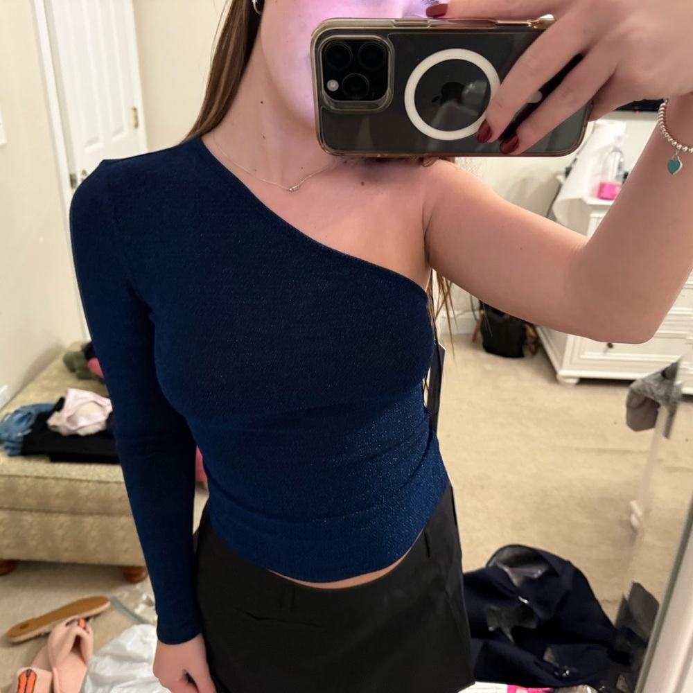 Princess Polly Navy One-Shoulder Top